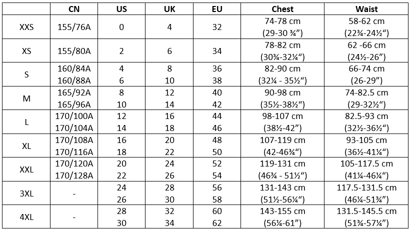 H&M women's tops size chart